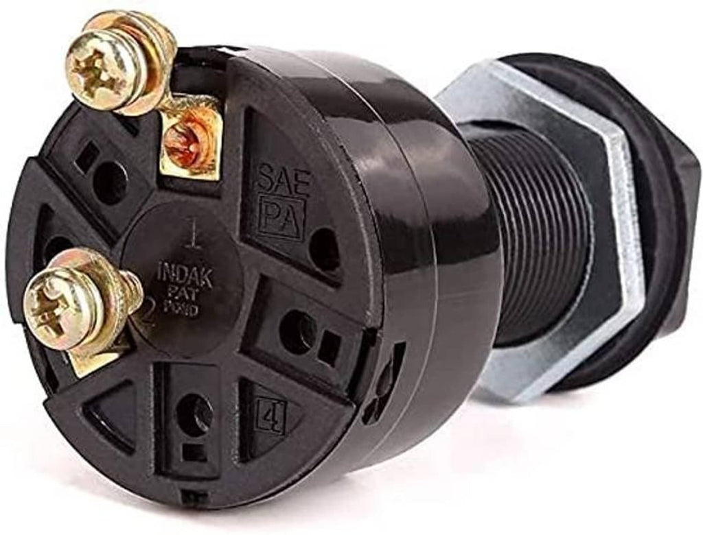 Starter ignition key switch close-up with brass terminals and black plastic housing