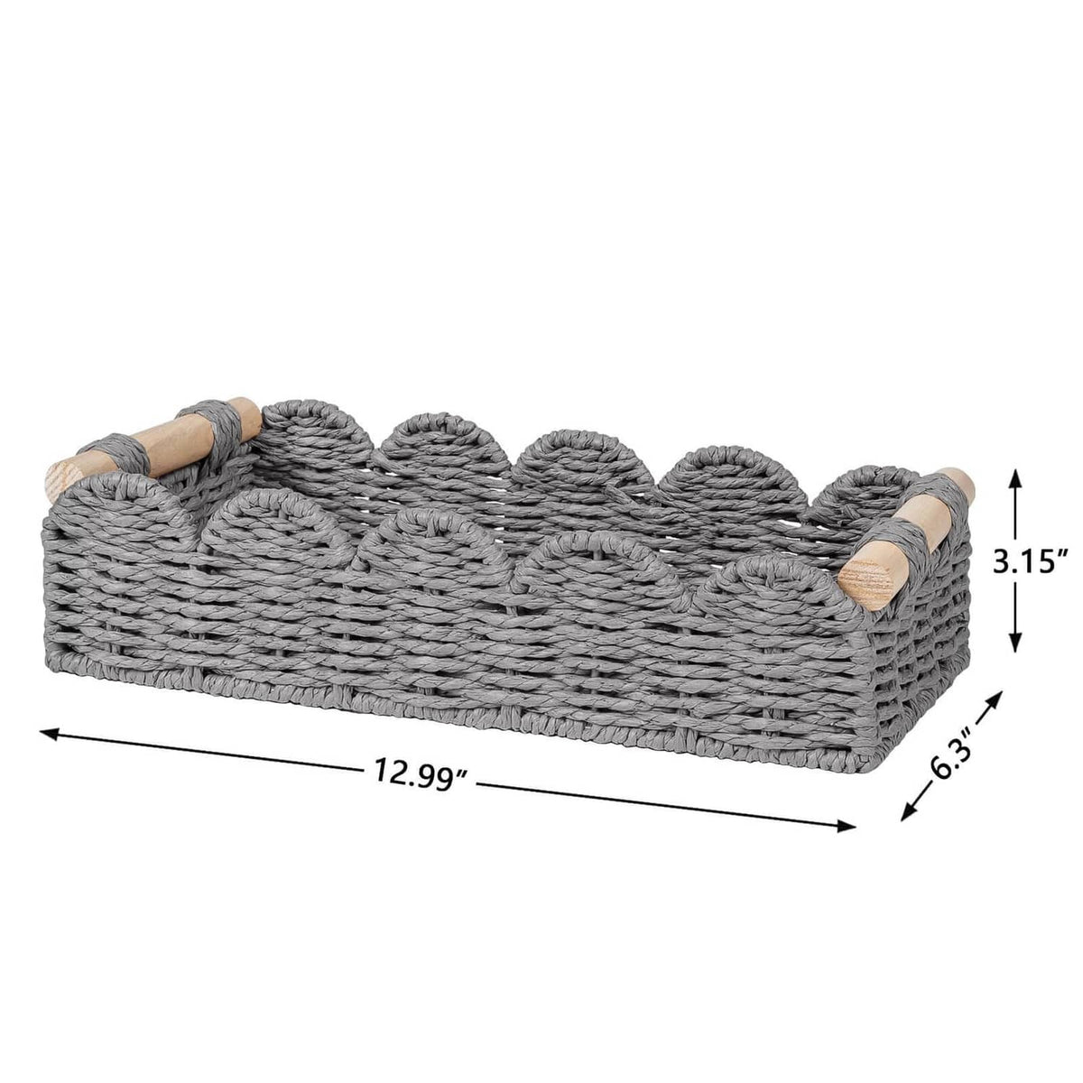Grey woven toilet paper storage basket, 12.99 x 6.3 x 3.15 in.