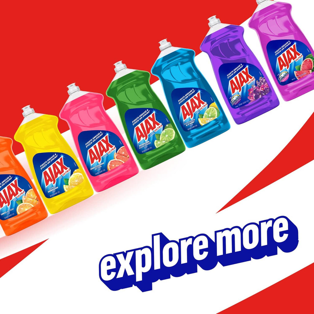 Assorted Ajax Ultra liquid dish soap bottles in colorful scents