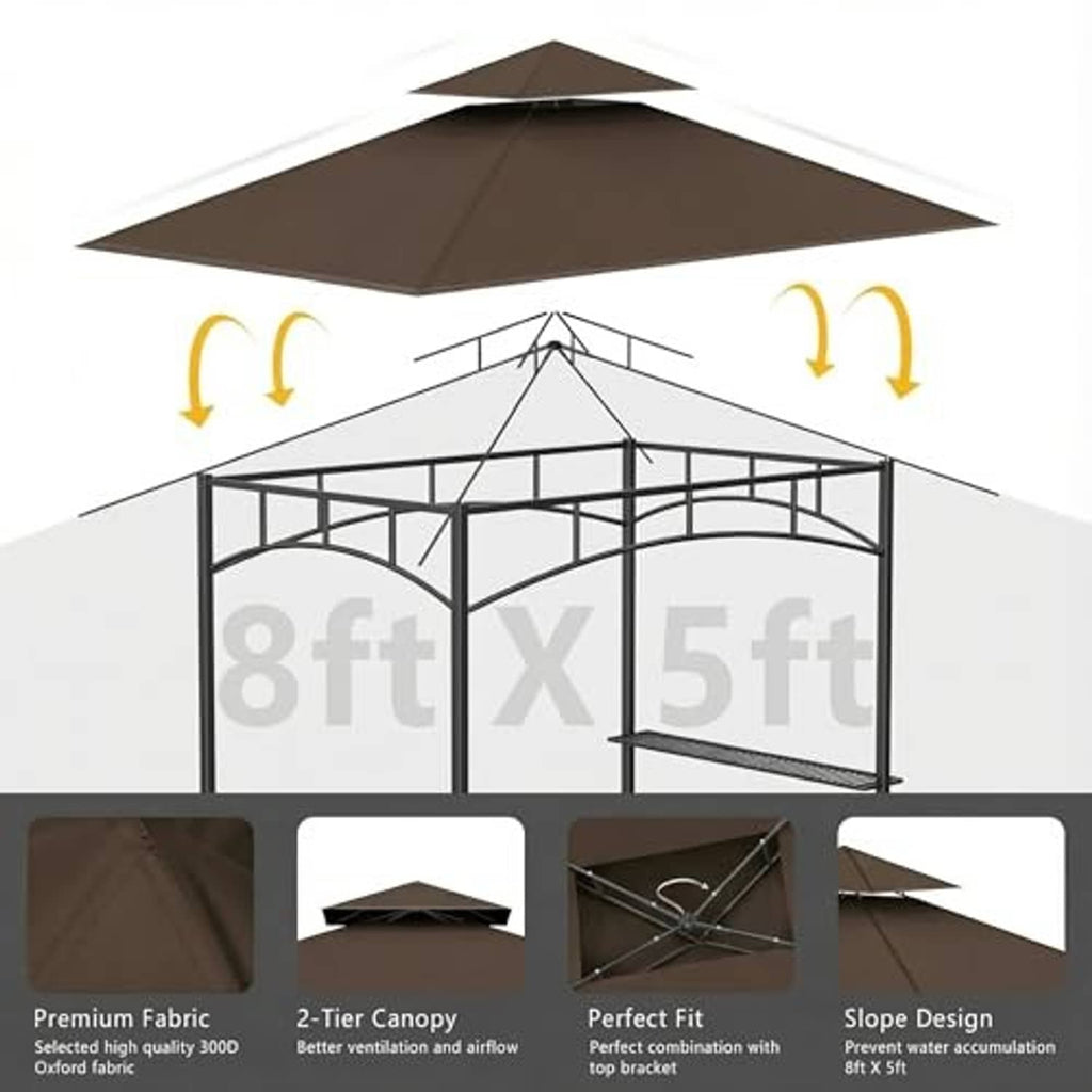 Brown replacement canopy top with two-tier design and support braces, diagram
