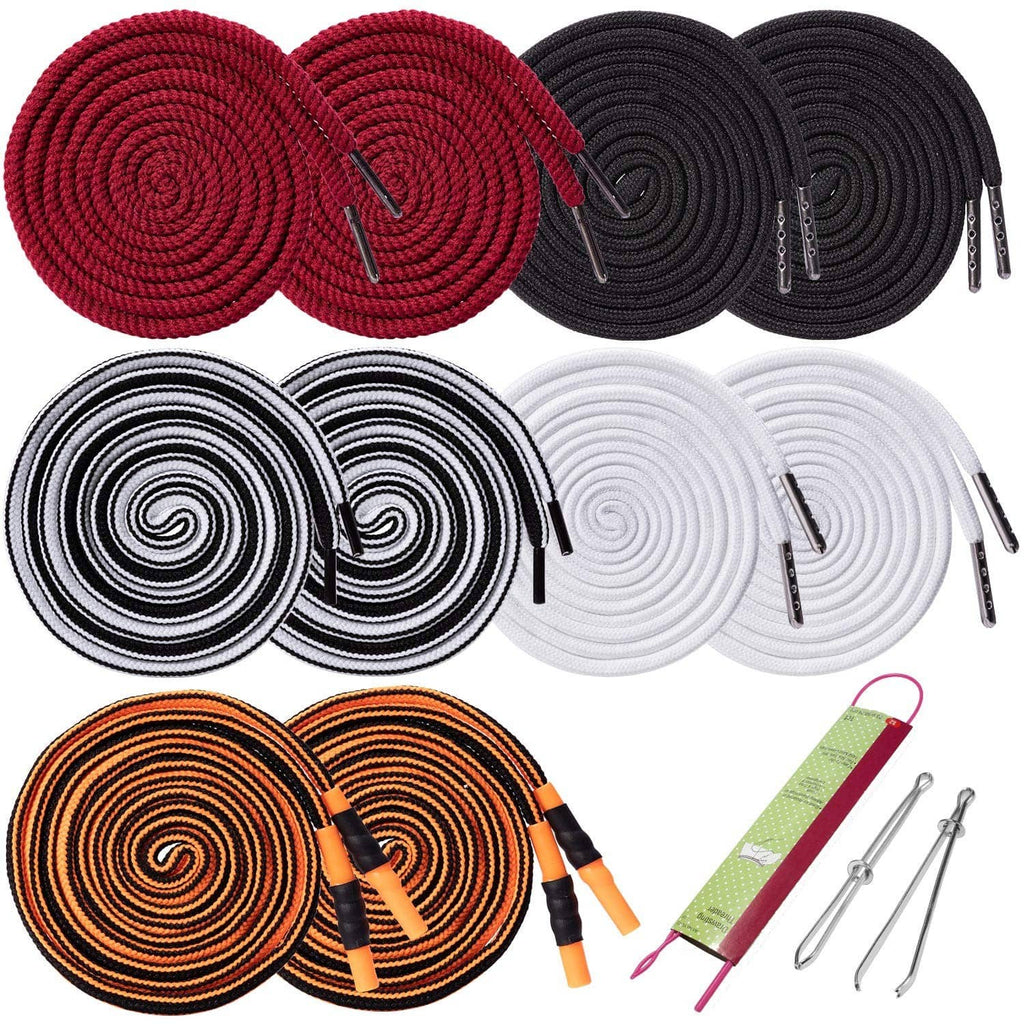 Coiled replacement drawstring cords set in red, black, and white with metal tips