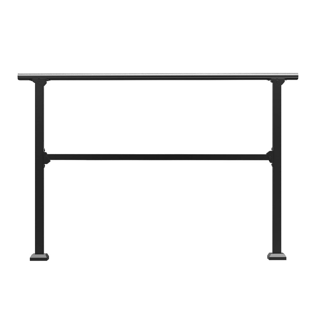Black carbon steel railing frame with two posts and horizontal bars