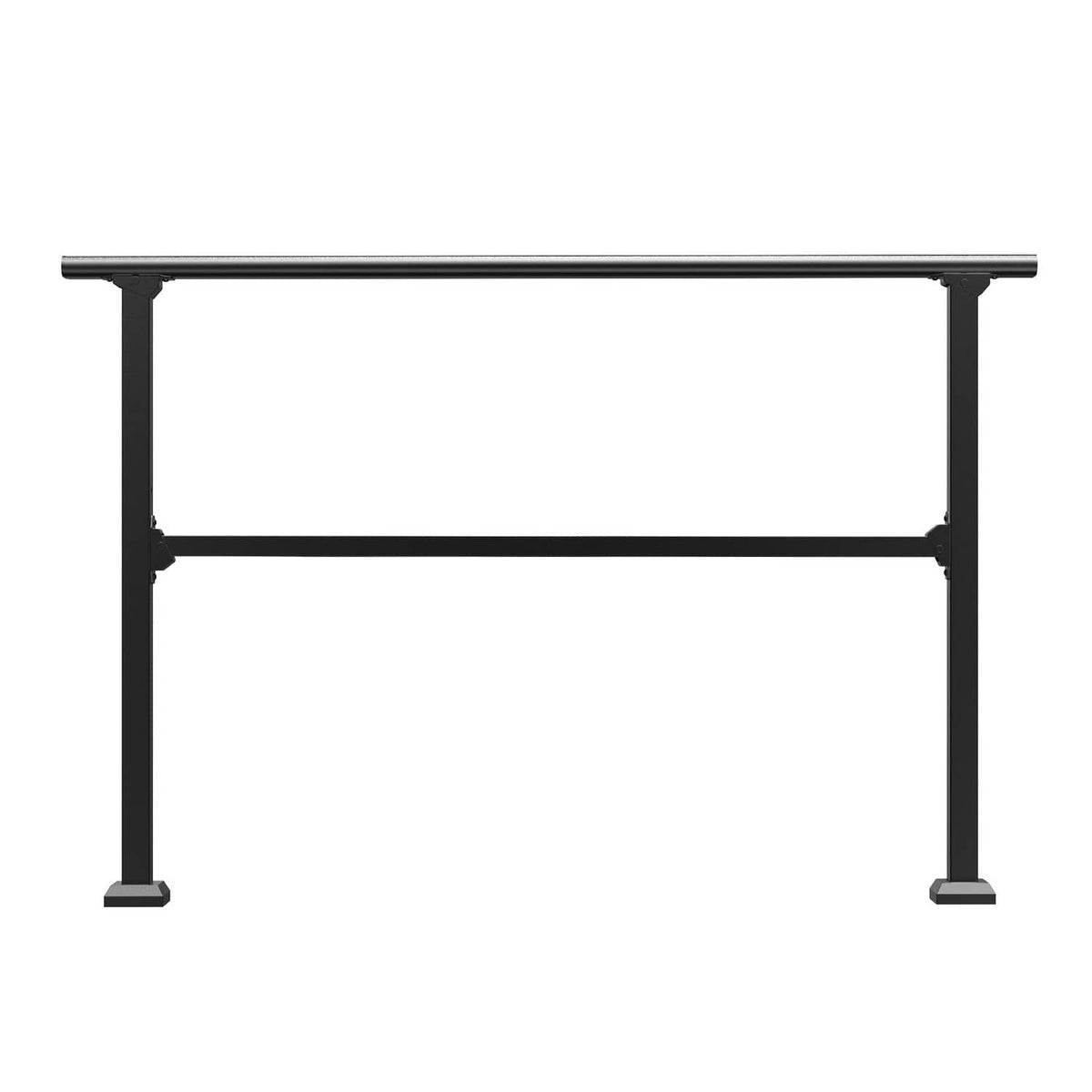 Black carbon steel railing frame with two posts and horizontal bars