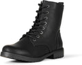 Black lace-up combat boot with padded collar and lug sole