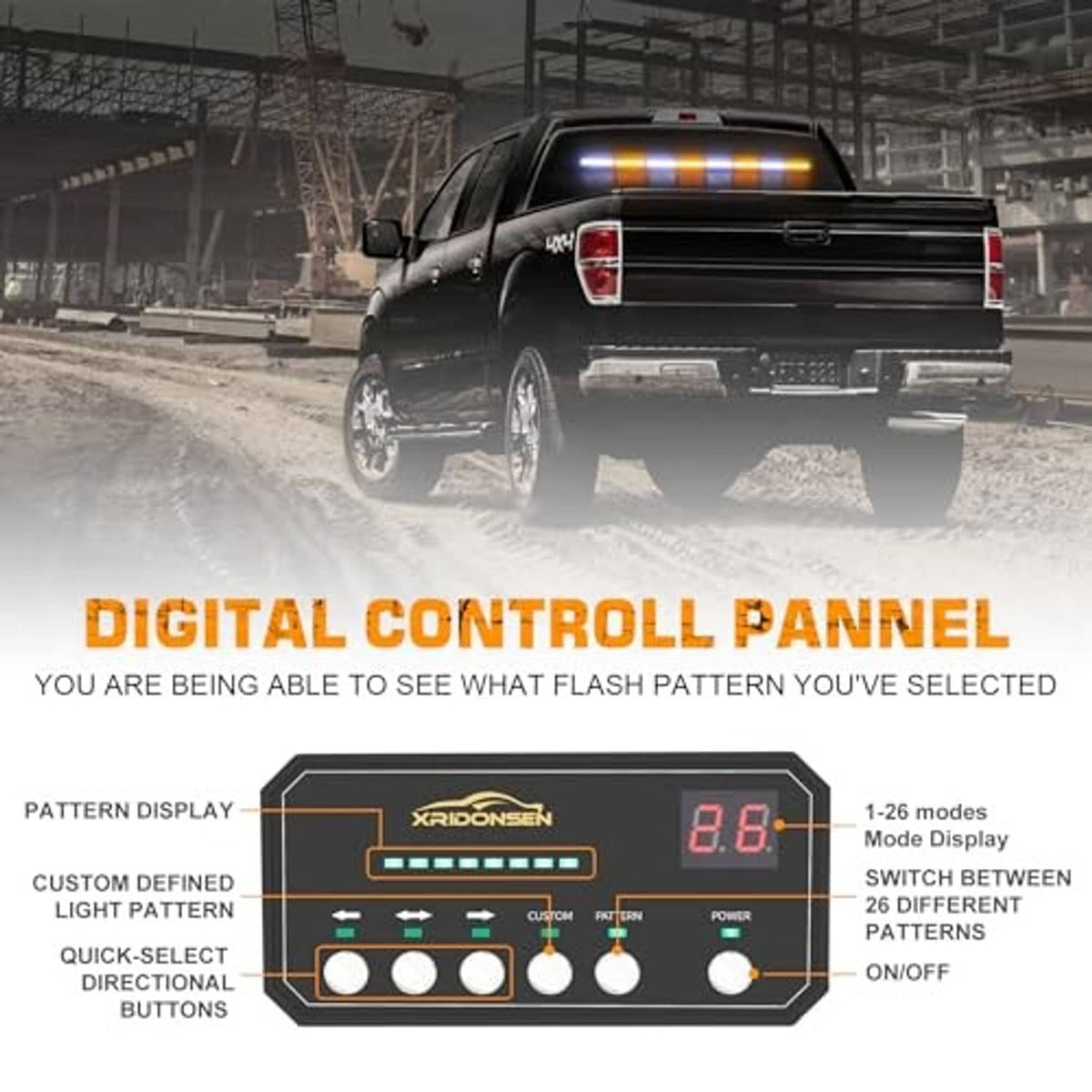 Digital control panel for traffic light bar with amber/white LED mode display
