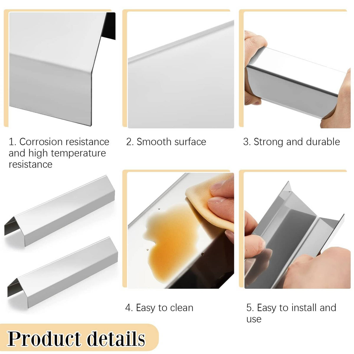 Stainless steel splash guard set with open-ended side design and smooth finish
