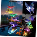 Solar butterfly wind chimes with color-changing LED butterflies on hanging rods