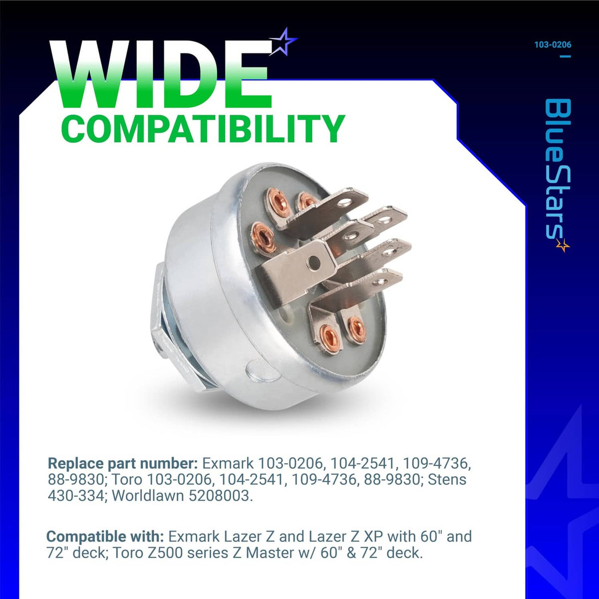 3-position ignition switch with 6 terminals, silver metal housing and connector tabs