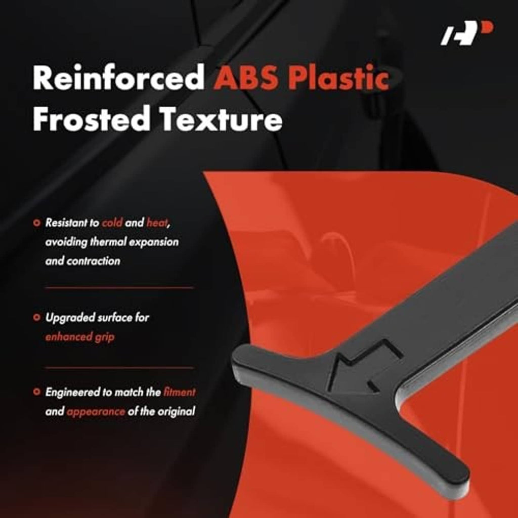 Black hood latch release pull rod handle with frosted textured grip detail