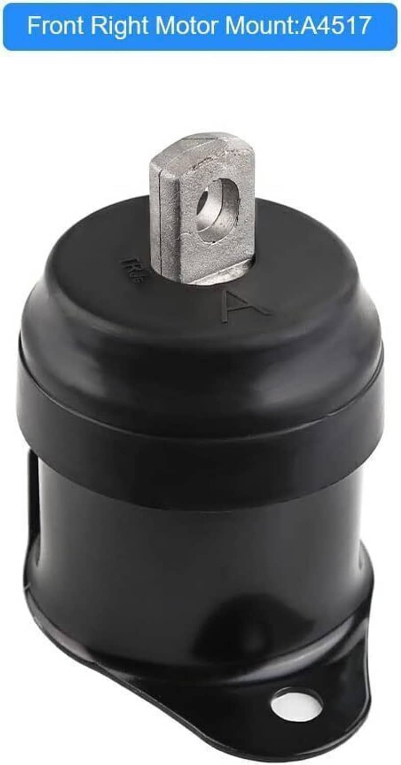 Front right engine mount: black rubber isolator with metal stud and side mounting plate