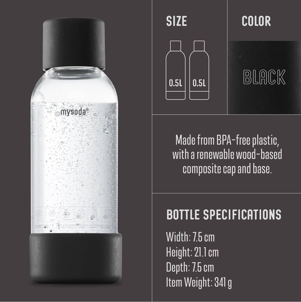 Mysoda carbonating bottle 0.5L with clear speckled body and black base