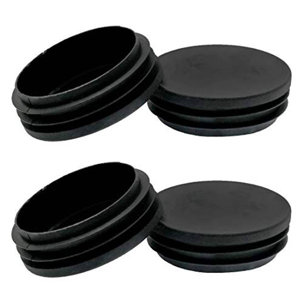 Black round plastic tube end caps, four-piece set with stacked rim design