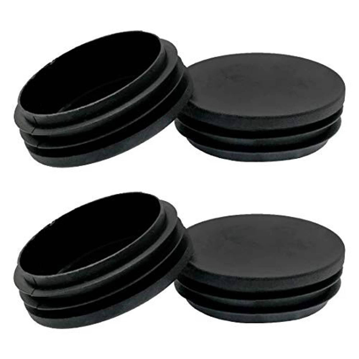 Black round plastic tube end caps, four-piece set with stacked rim design