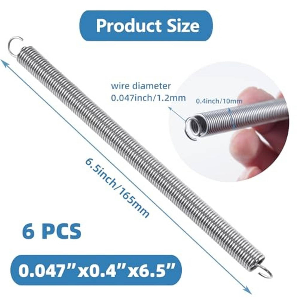 6-piece stainless extension spring set, 6.5 in long, loop ends