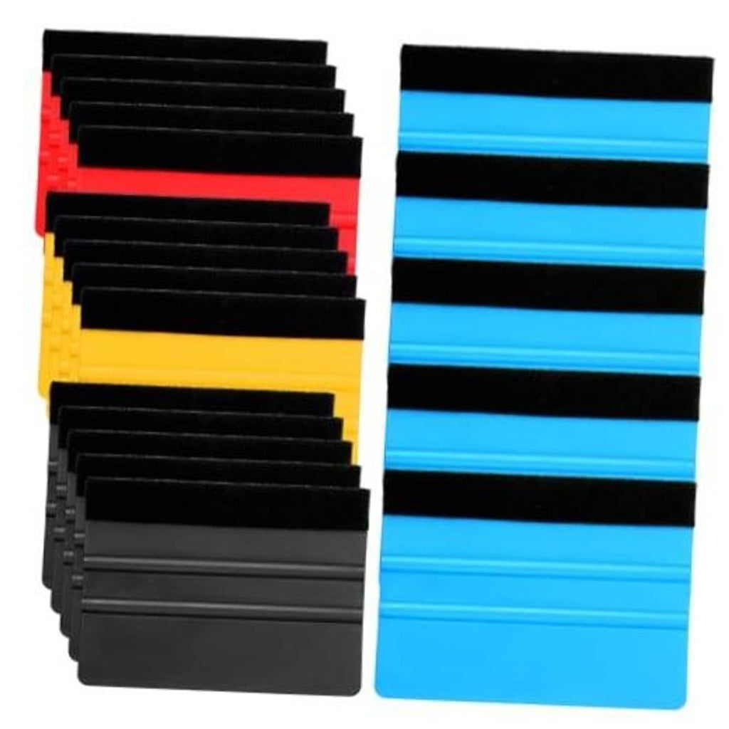 Felt-edge vinyl squeegee set with black and multicolor felt blades