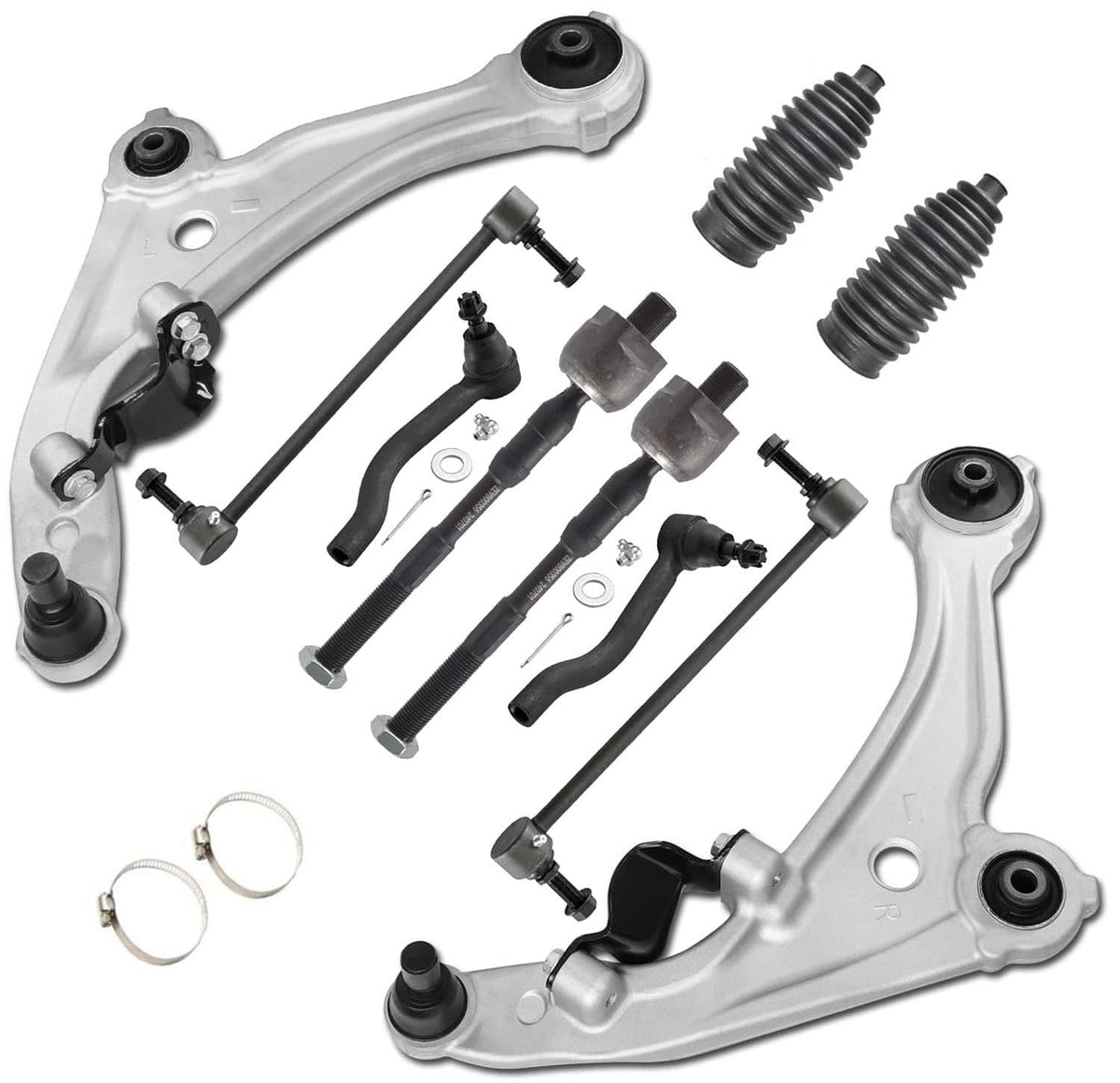 Front lower control arm ball joint and tie rod hardware kit with dust boots