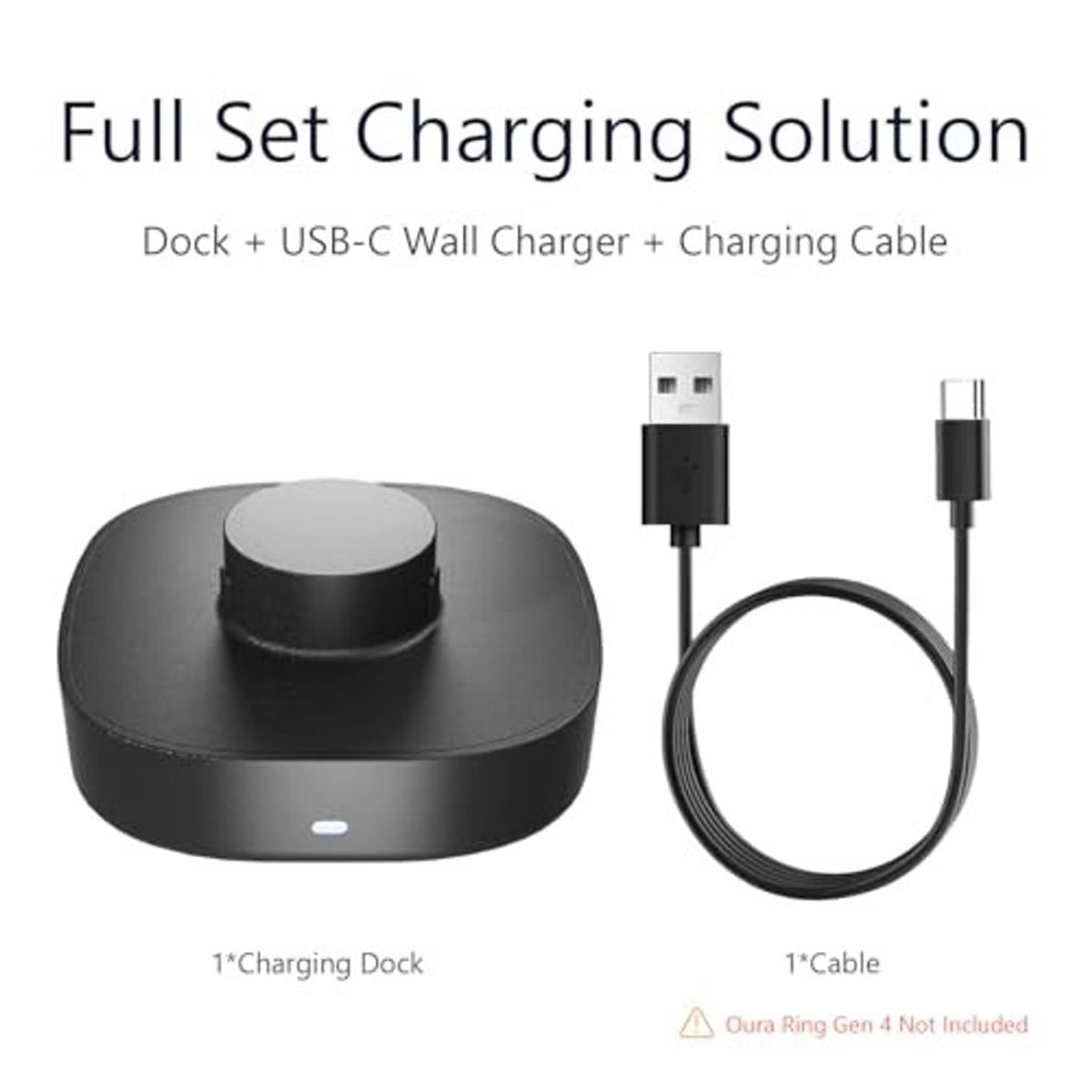 Black charging dock kit with USB-C cable for Oura Ring