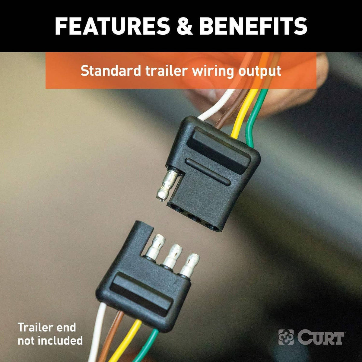 Black plug connector and wiring leads for trailer tail light converter