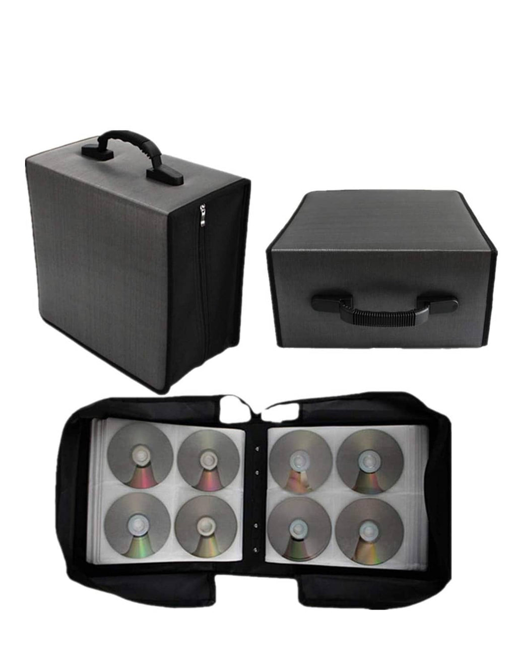 Gray CD/DVD organizer wallet opened to show two disc storage compartments