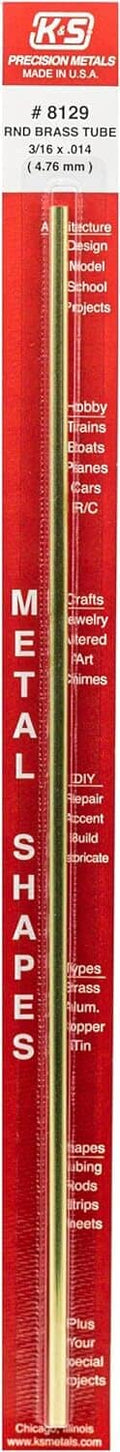 Brass round tube in blister pack, 3/16 in OD, 12 in length (#8129)