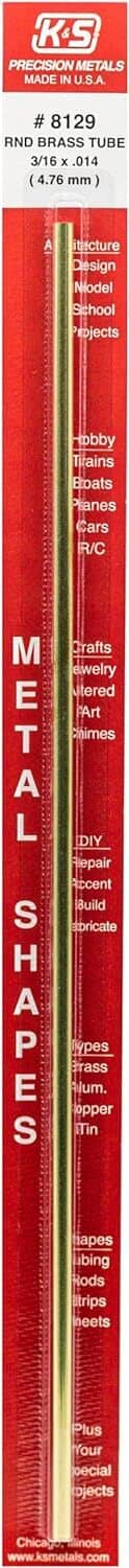 Brass round tube in blister pack, 3/16 in OD, 12 in length (#8129)