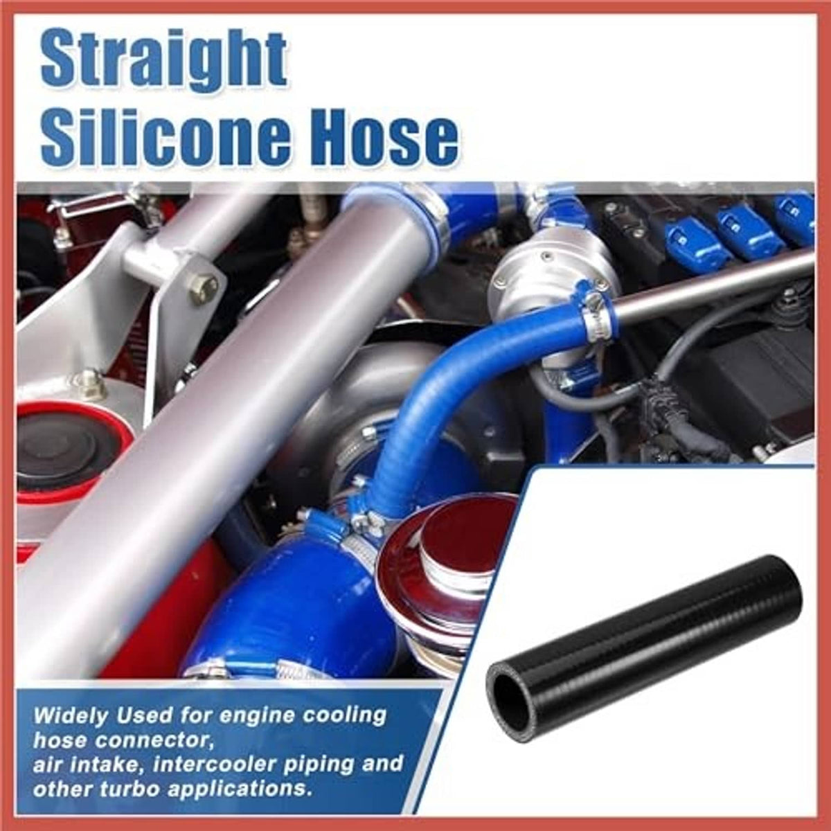 Black silicone straight hose connector section, textured surface with open end
