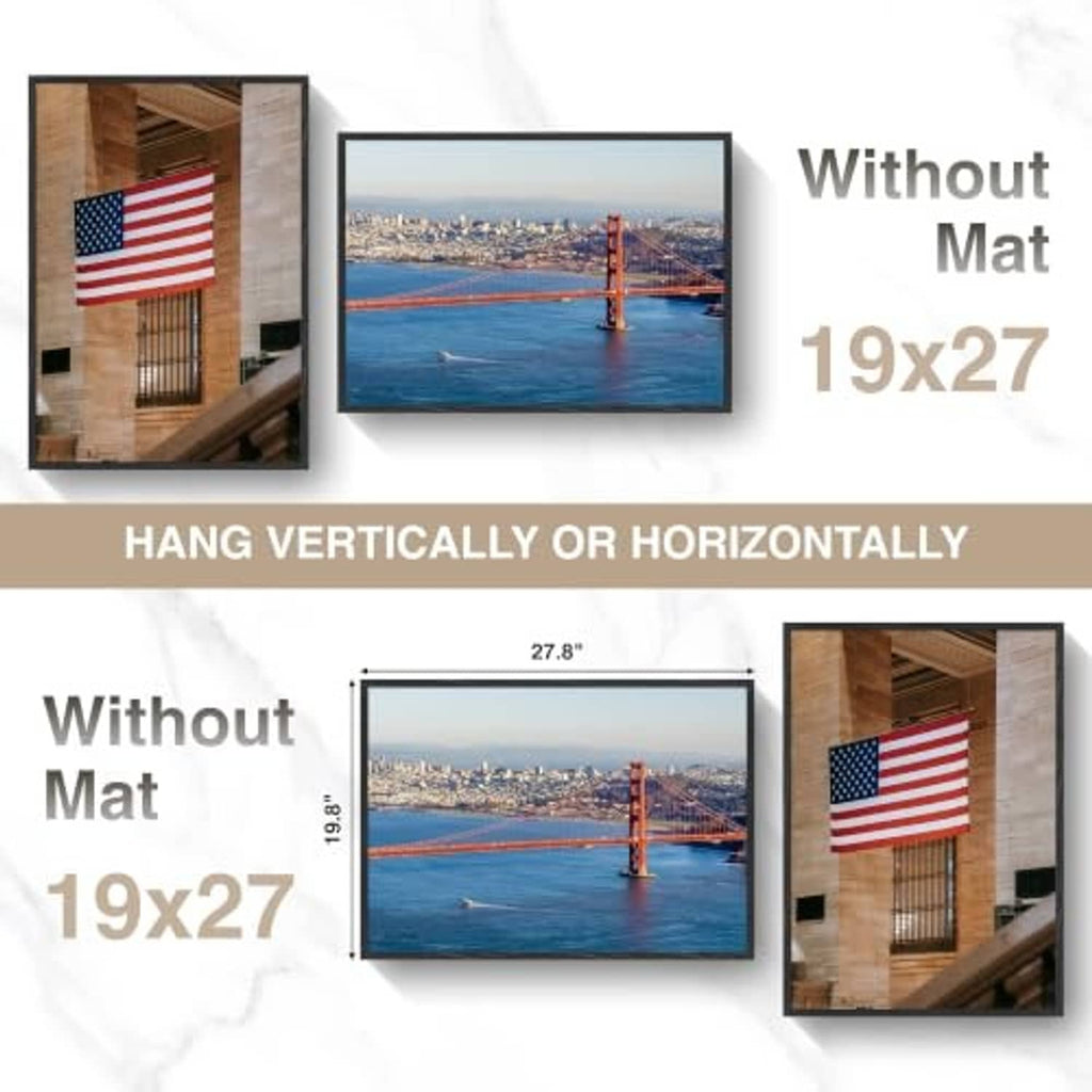 Black wood picture frame showing matless look, hangs vertically or horizontally