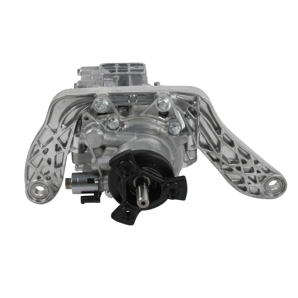 Rear axle differential assembly view with black bearing housing and mounting studs