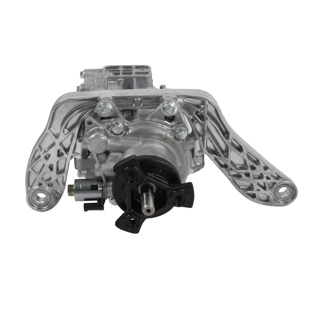 Rear axle differential assembly view with black bearing housing and mounting studs