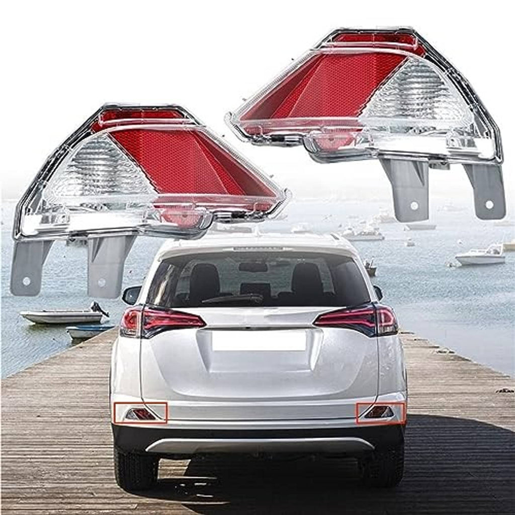 Rear bumper reflector stop lamp assemblies with red and clear lenses in chrome housings