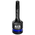 Black T50 Torx impact bit socket with blue ring, stamped CR-MO on the front