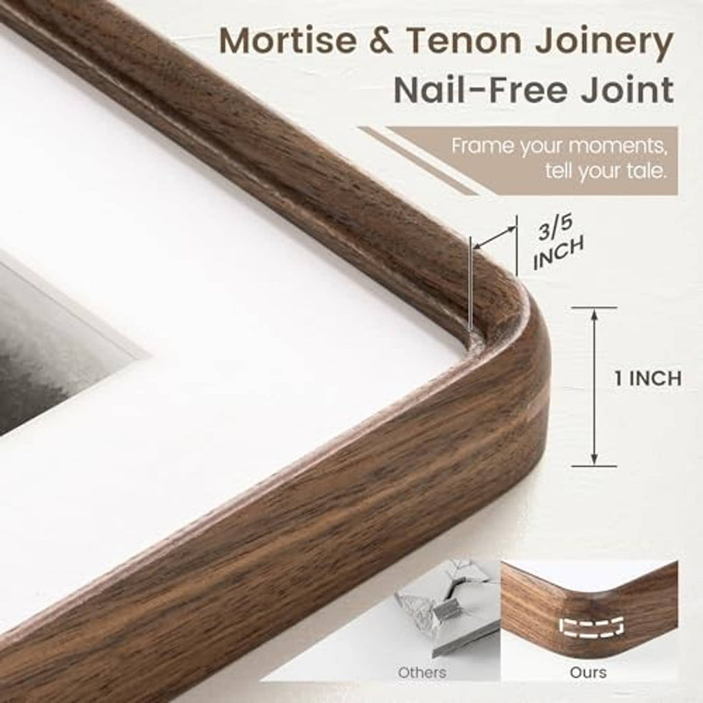 Walnut picture frame corner with mortise-and-tenon nail-free joint