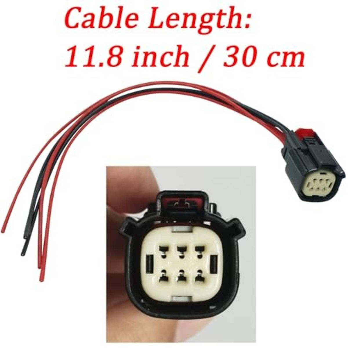 6-pin headlight wiring connector pigtail with red/black leads and visible connector face