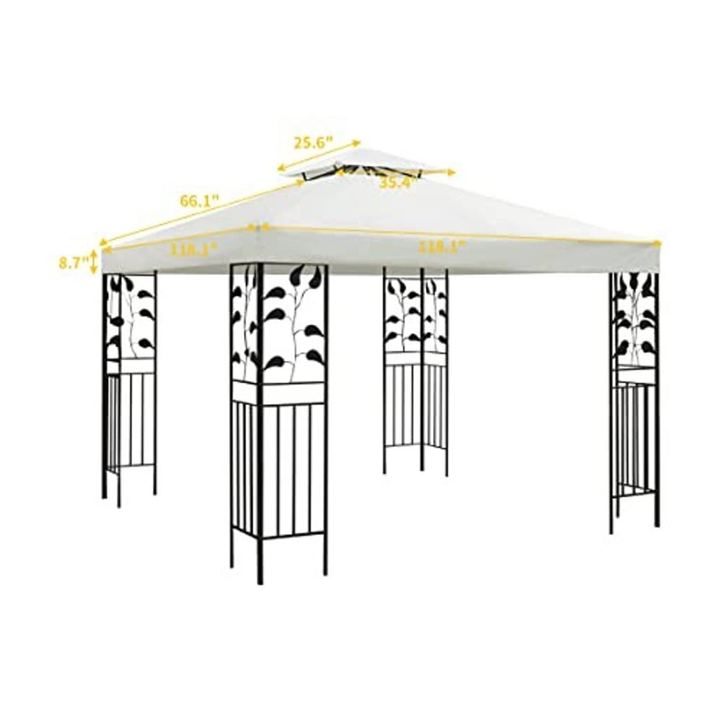 Off-white gazebo canopy top schematic with side panels and roof structure