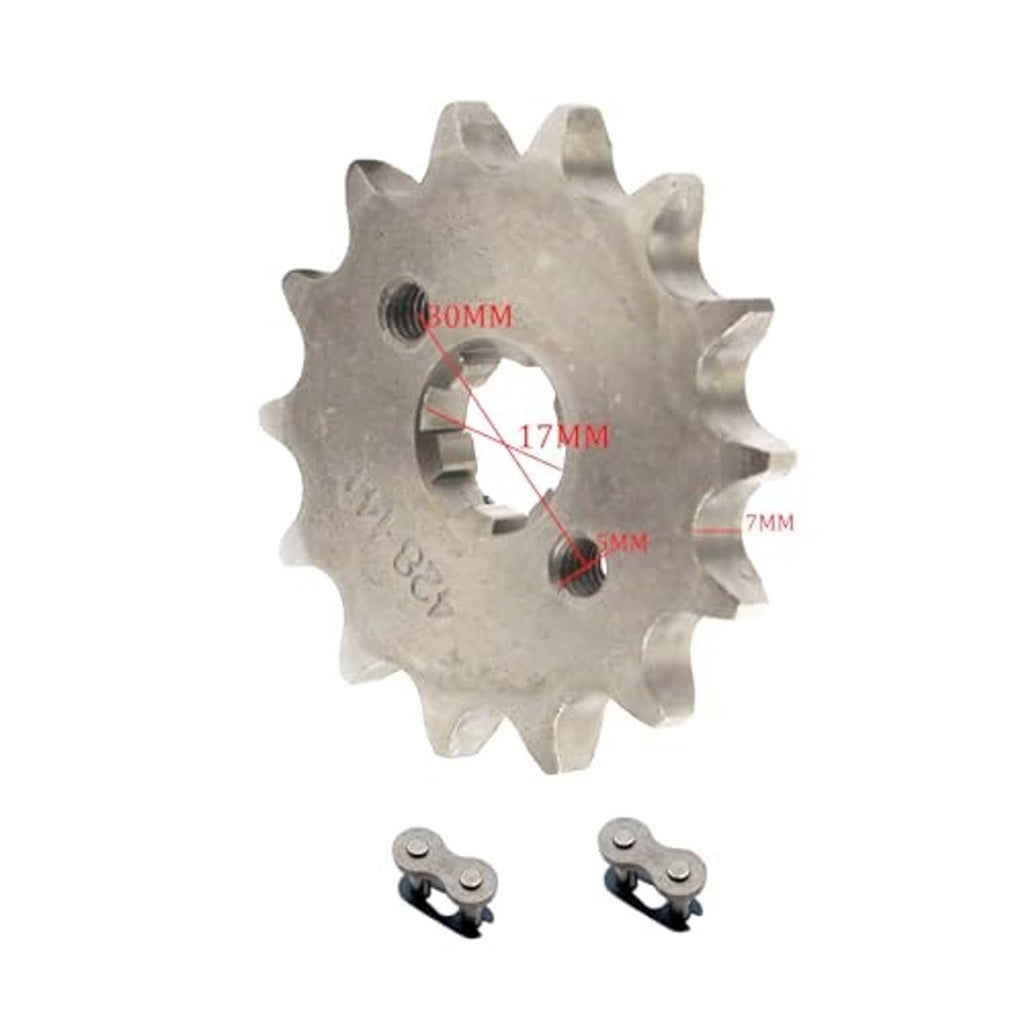 Front chain sprocket with labeled dimensions: 17mm bore and 7mm tooth offset