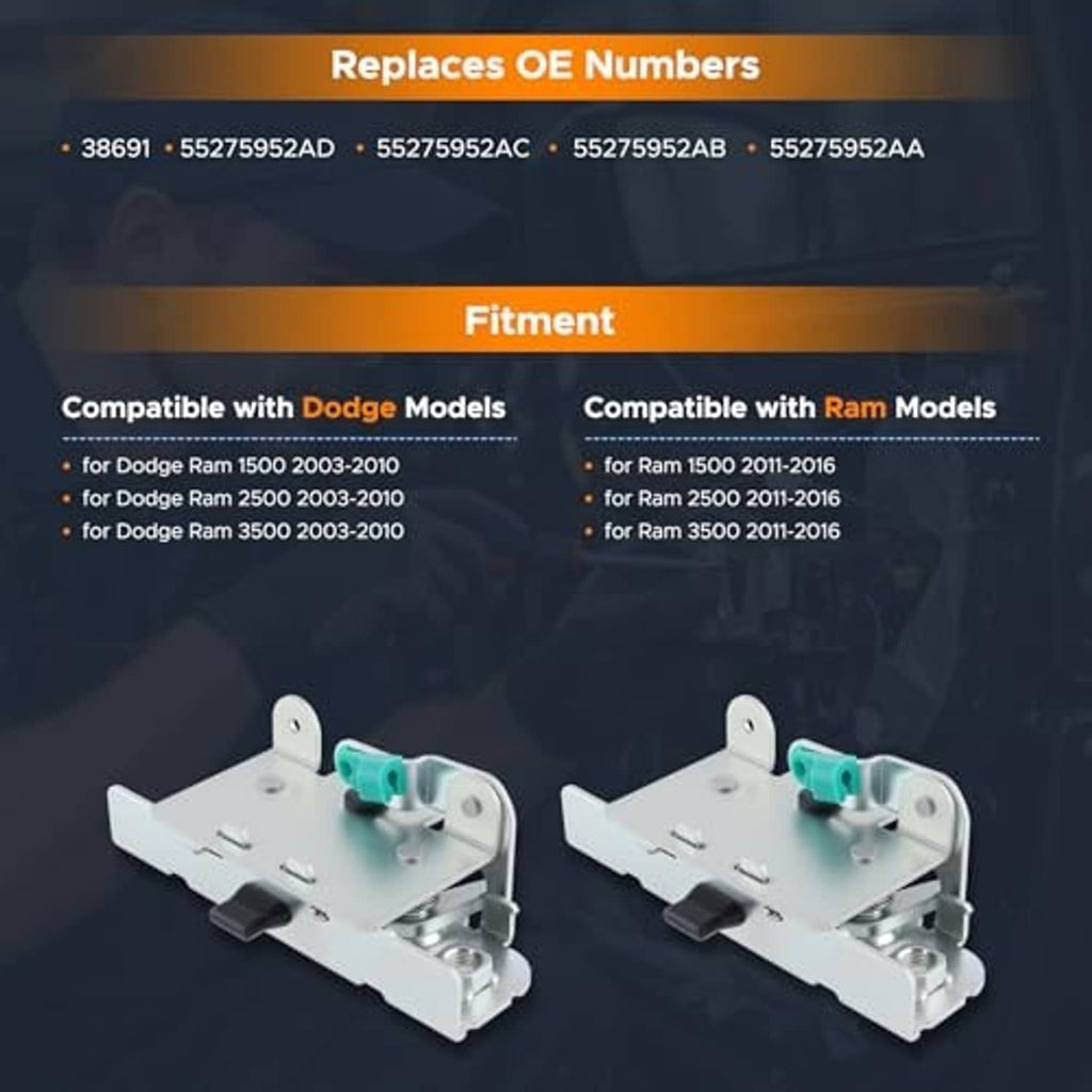 Rear tailgate latch pair, light gray metal with teal clips and mounting hardware
