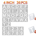 4-inch alphabet and number stencil set, uppercase letters A–Z and digits 0–9, plastic sheets