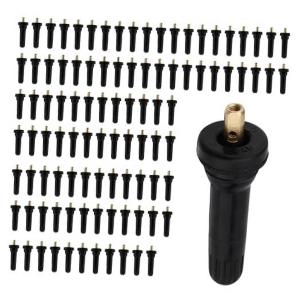 TPMS snap-in tire pressure sensor valve stem set, black rubber with brass valve