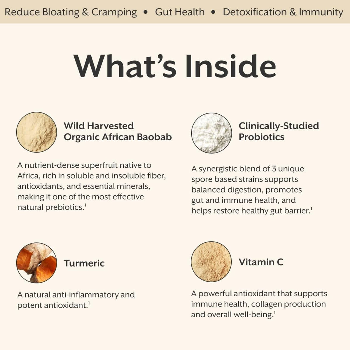 What’s inside ingredient circles for Debloat prebiotic and probiotic blend