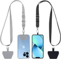 Phone lanyard 2-pack with adjustable gray and black neck straps and phone patches