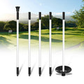 White modular golf flagpole with black caps and ball-retriever base, 5-section style