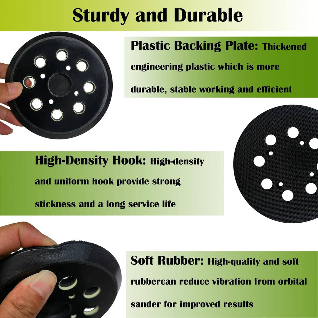 5-inch hook-and-loop sander pad with black backing plate and circular dust ports