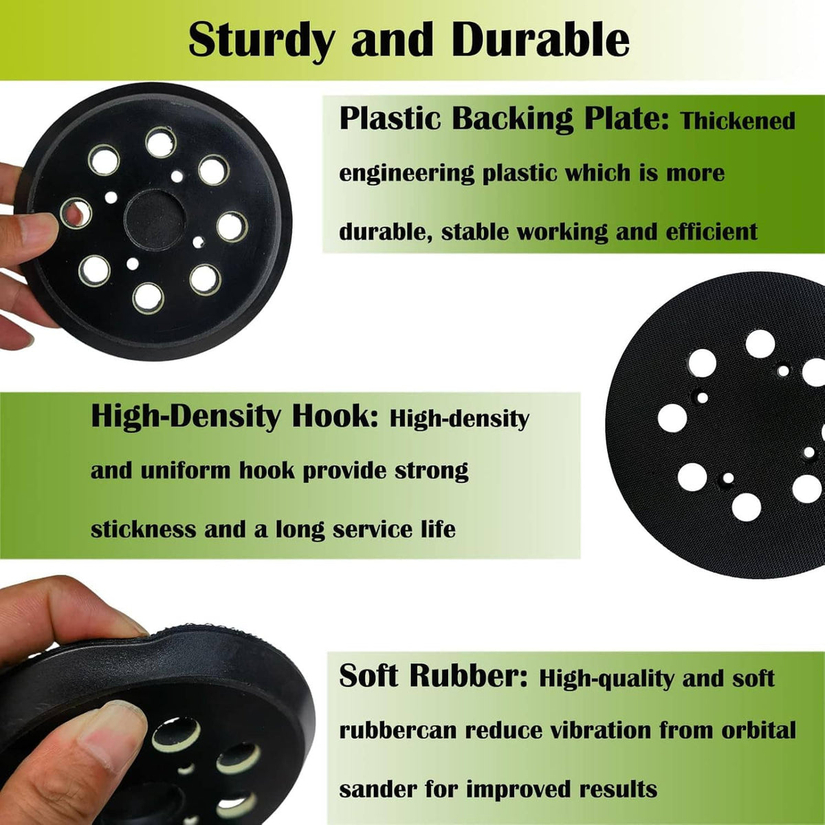 5-inch hook-and-loop sander pad with black backing plate and circular dust ports