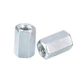 Galvanized steel hex coupling nuts with internal threads, two-piece set