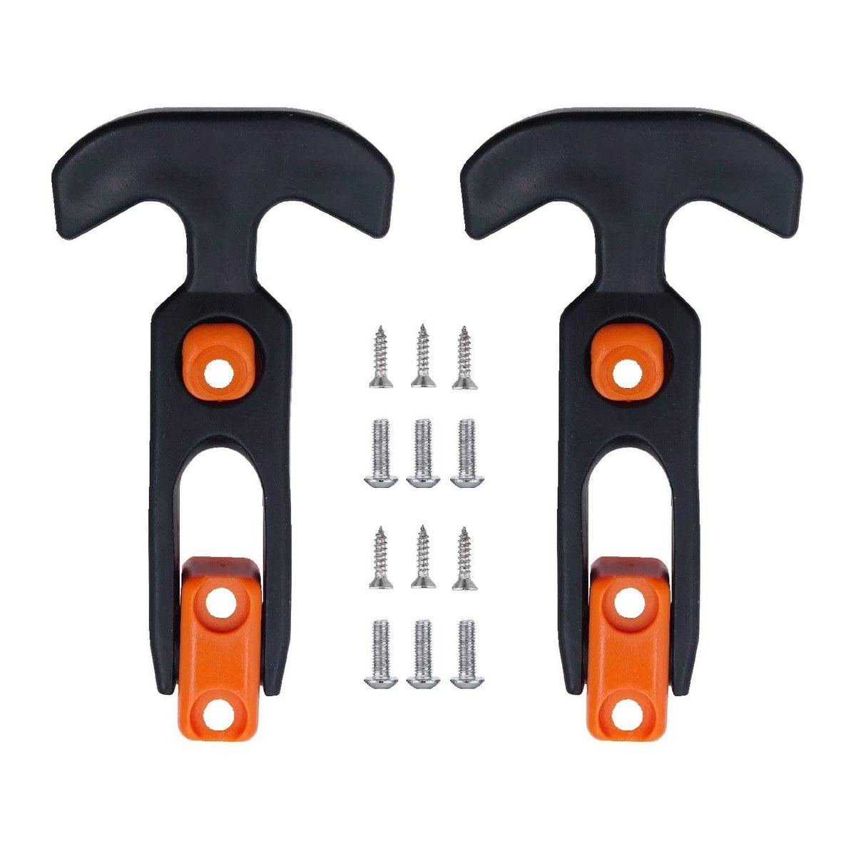 Black cooler latch clips with orange buttons and included screws