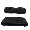 Black quilted front seat cushion covers with stitched center panel and contoured shape
