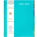 2025-2026 monthly planner with turquoise cover, spiral binding, and July 2025–Dec 2026 range