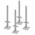Adjustable leveling jack set with four silver screw legs and square base plates