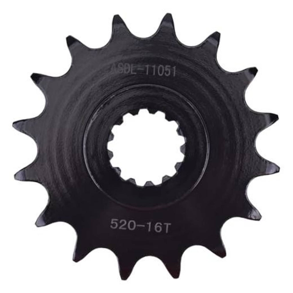 Black 520 front drive sprocket, 16 teeth (520-16T), center splines visible