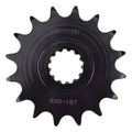 Black 520 front drive sprocket, 16 teeth (520-16T), center splines visible